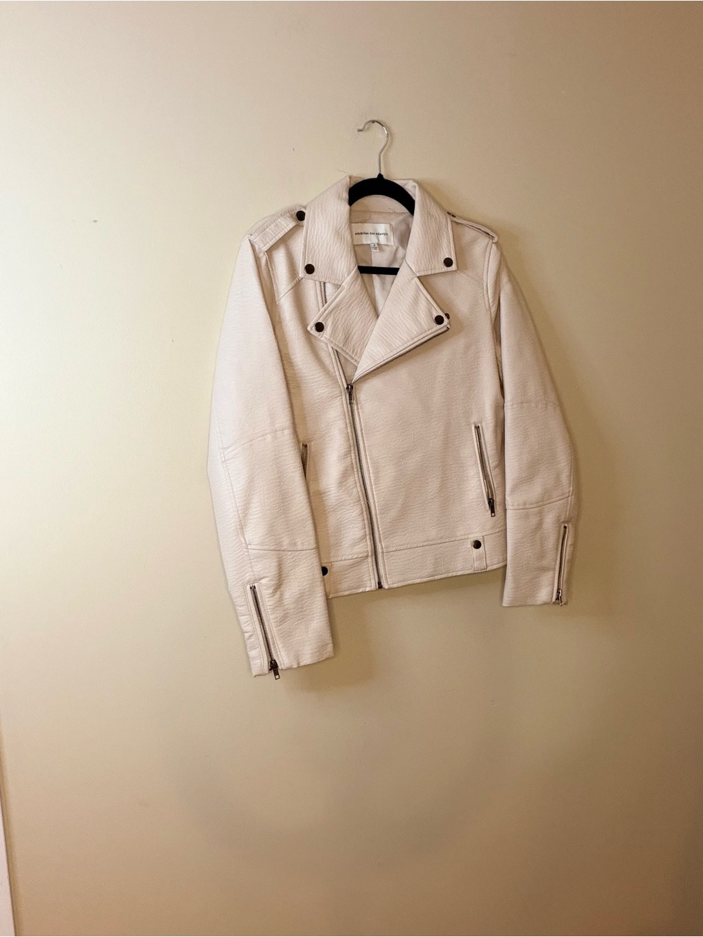 cupcakes & cashmere Off-White Faux Leather Moto Bomber Jacket